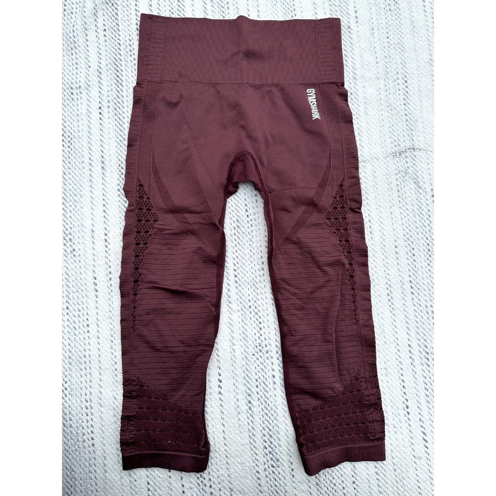 Gymshark Leggings Small Red Energy Crop Eyelet detail Laser Cut Maroon Womens - Picture 2 of 12